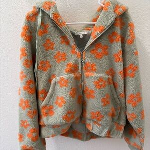Orange and Green Baevly Floral Fleece Jacket